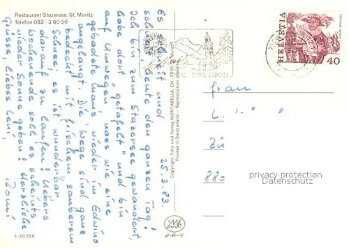 AK / Ansichtskarte St_Moritz_GR Restaurant Stazersee St_Moritz_GR