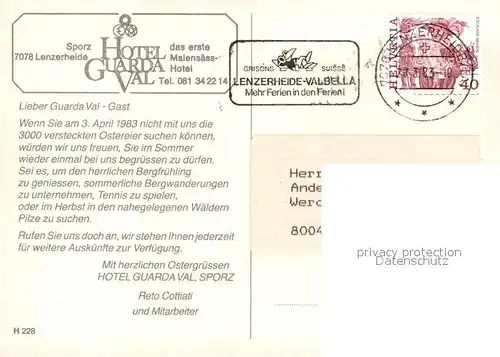 AK / Ansichtskarte Lenzerheide_GR Hotel Guarda Val Lenzerheide GR