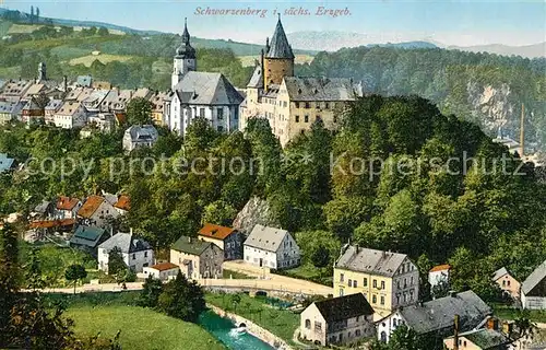 AK / Ansichtskarte Schwarzenberg_Erzgebirge Kirche Schloss Panorama Schwarzenberg Erzgebirge