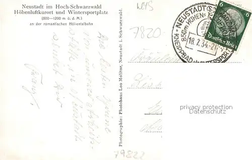 AK / Ansichtskarte Neustadt_Schwarzwald Hochfirst Panorama Neustadt_Schwarzwald