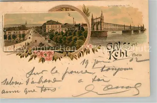 AK / Ansichtskarte Kehl_Rhein Hauptstrasse Eisenbahnbruecke Litho Kehl_Rhein