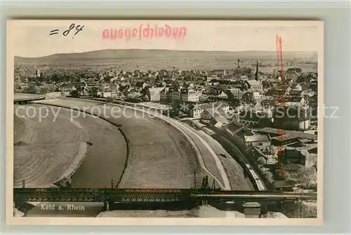 AK / Ansichtskarte Kehl_Rhein Eisenbahnbruecke Fliegeraufnahme Zensur Stempel ausgeschieden Kehl_Rhein