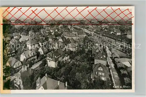 AK / Ansichtskarte Kehl_Rhein Stadtpanorama Fliegeraufnahme Zensur Stempel Kehl_Rhein