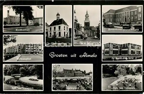 AK / Ansichtskarte Almelo Klokkenbelt Hofkampflat Park Verkeershuis Kerk Marktplein Bank School Almelo