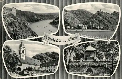 AK / Ansichtskarte Bornhofen_Kamp Burg Liebenstein Wallfahrtskirche Pilgerplatz Rheinpartie Bornhofen Kamp