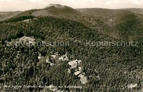 AK / Ansichtskarte Bad_Sachsa_Harz Katzenstein mit Ravensberg Fliegeraufnahme Bad_Sachsa_Harz