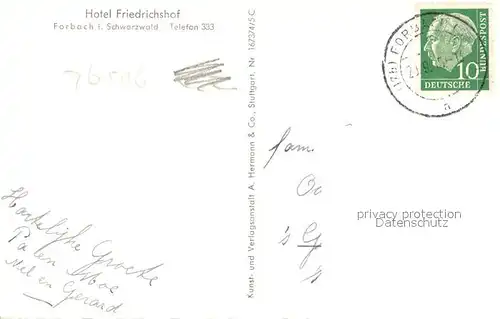 AK / Ansichtskarte Forbach_Baden Hotel Friedrichshof Forbach_Baden