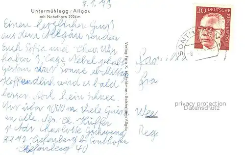AK / Ansichtskarte Untermuehlegg mit Nebelhorn Untermuehlegg
