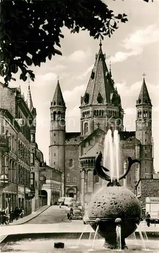 AK / Ansichtskarte Mainz_Rhein Fischtorbrunnen mit Dom Mainz Rhein