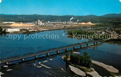 AK / Ansichtskarte Prince_George_British_Columbia Bird s eye view of the industry of the north Oil refinery sharp Fraser River Nechako River Bridge Prince_George