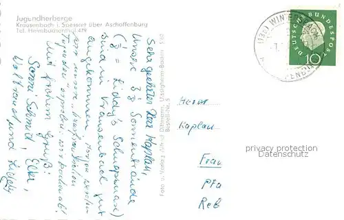 AK / Ansichtskarte Krausenbach Jugendherberge Landschaftspanorama Schloss Mespelbrunn Wild Miltenberg Schnatterloch Fachwerkhaeuser Krausenbach