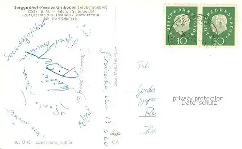 AK / Ansichtskarte Utzenfeld_Schwarzwald Berggasthof Pension Gisiboden Feldberggebiet Utzenfeld Schwarzwald