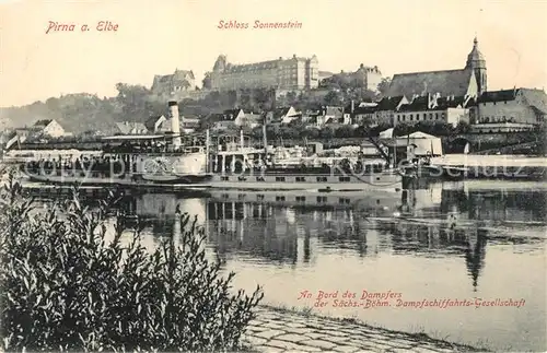 AK / Ansichtskarte Pirna Schloss Sonnenstein Schaufelraddampfer Pirna