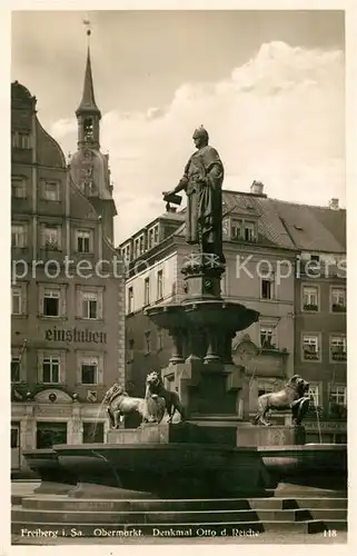 AK / Ansichtskarte Freiberg_Sachsen Obermarkt Denkmal Otto der Reiche Freiberg Sachsen