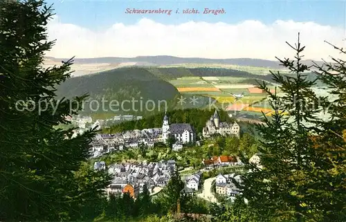 AK / Ansichtskarte Schwarzenberg_Erzgebirge Panorama Schloss Kirche Schwarzenberg Erzgebirge