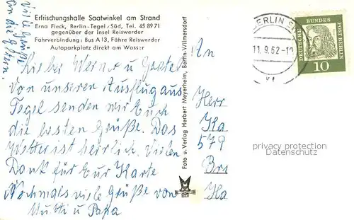 AK / Ansichtskarte Berlin Tegel Erfrischungshalle Saatwinkel am Strand Berlin Tegel