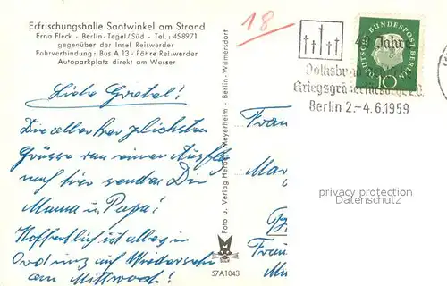 AK / Ansichtskarte Berlin Tegel Erfrischungshalle Saatwinkel am Strand Berlin Tegel