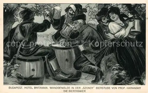 AK / Ansichtskarte Budapest Hotel Britannia Wandgemaelder Biertrinker Budapest