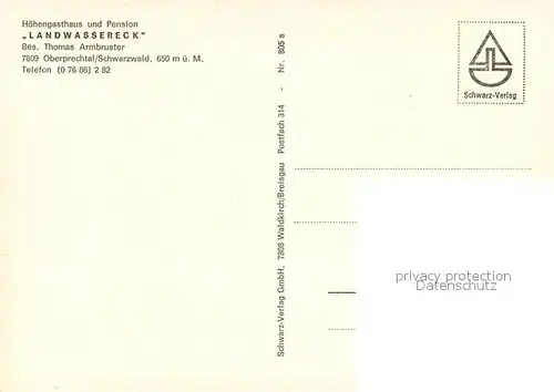 AK / Ansichtskarte Oberprechtal Gasthaus Pension Landwassereck Oberprechtal