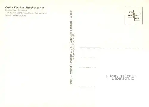 AK / Ansichtskarte Simonswald_Simonswaeldertal Cafe Pension Maerchengarten 