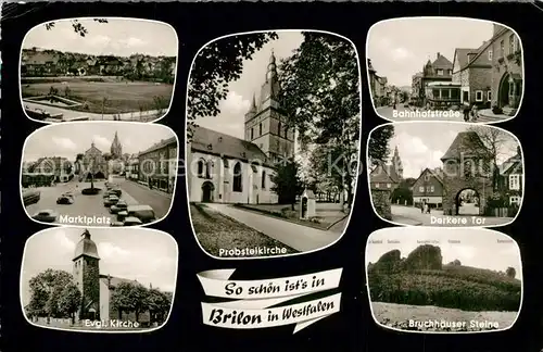 AK / Ansichtskarte Brilon Marktplatz Ev Kirche Probsteikirche Bahnhofstr Derkere Tor Bruchhaeuser Steine Brilon