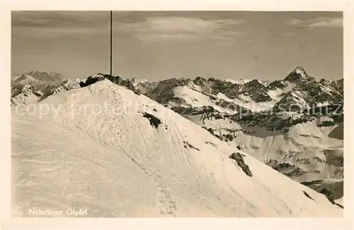 AK / Ansichtskarte Nebelhorn Gipfel mit Zugspitze und Hochvogel Nebelhorn