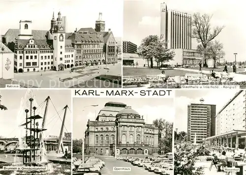 AK / Ansichtskarte Karl Marx Stadt Rathaus Stadthalle Interhotel Kongress Brunnen Omnibusbahnhof Opernhaus Rosenhof Karl Marx Stadt