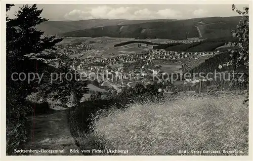 AK / Ansichtskarte Sachsenberg Georgenthal Panorama Blick vom Fichtel Aschberg Sachsenberg Georgenthal