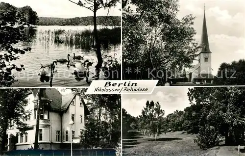 AK / Ansichtskarte Nikolassee Schwaene Rehwiese Villa Kirche Nikolassee