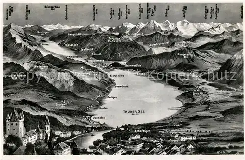 AK / Ansichtskarte Thun_BE Thuner See und Umgebung Alpenpanorama aus der Vogelperspektive Thun_BE