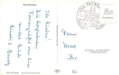 AK / Ansichtskarte Bad_Waldsee Uferpartie am Stadtsee Blick zur Kirche Bad_Waldsee