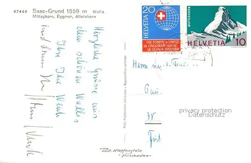 AK / Ansichtskarte Saas_Grund Panorama mit Mittaghorn Egginer Allalinhorn Walliser Alpen Saas_Grund