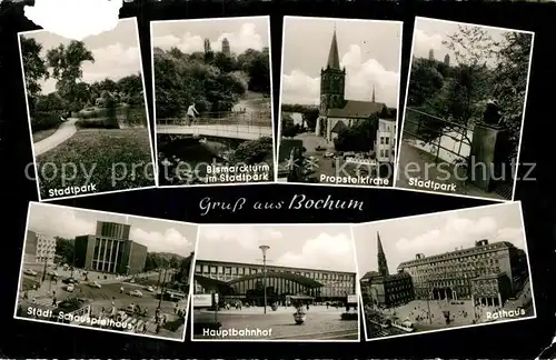 AK / Ansichtskarte Bochum Stadtpark Bismarckturm Propsteikirche Schauspielhaus Hauptbahnhof Rathaus Bochum