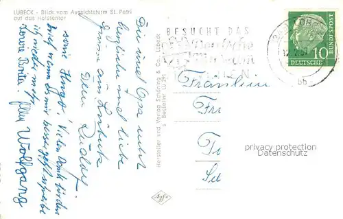 AK / Ansichtskarte Luebeck Panorama Blick vom Aussichtsturm St Petri auf das Holstentor Luebeck