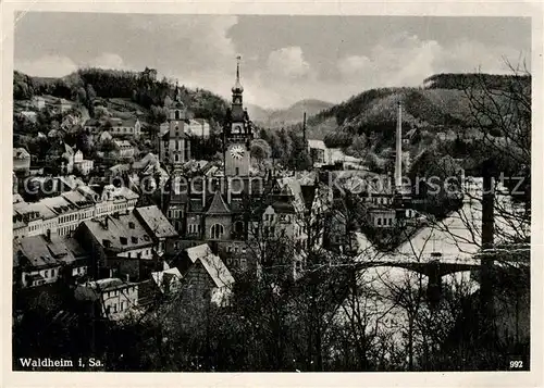AK / Ansichtskarte Waldheim_Sachsen Panorama Rathaus Kirche Waldheim Sachsen