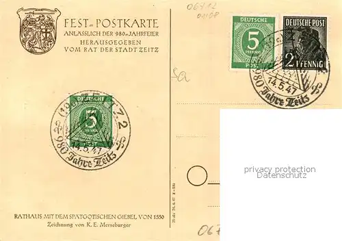 AK / Ansichtskarte Zeitz Rathaus Zeichnung K E Merseburger Zeitz