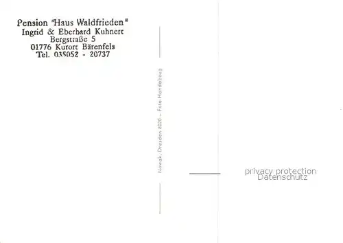 AK / Ansichtskarte Baerenfels_Erzgebirge Pension Haus Waldfrieden Baerenfels Erzgebirge