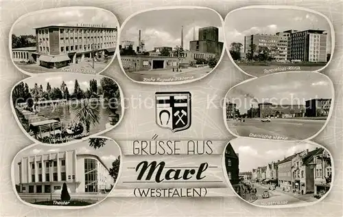AK / Ansichtskarte Marl_Westfalen Volksbad Paracelsusklinik Theater Marl_Westfalen