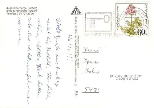 AK / Ansichtskarte Simmerath Rurberg Jugendherberge Fliegeraufnahme Simmerath