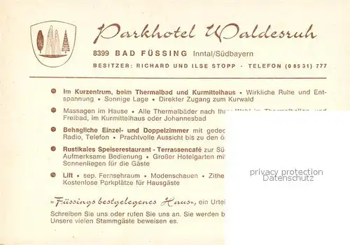 AK / Ansichtskarte Bad_Fuessing Fliegeraufnahme Parkhotel Waldesruh Bad_Fuessing