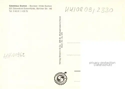 AK / Ansichtskarte Eckernfoerde Gaestehaus Siemen Eckernfoerde