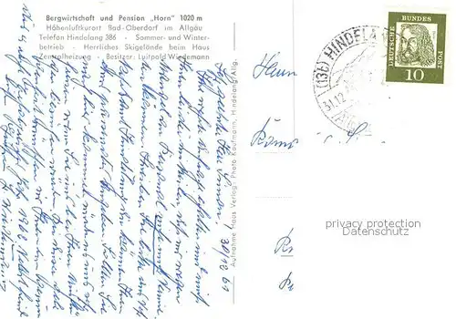 AK / Ansichtskarte Bad_Oberdorf Bergwirtschaft Pension Horn Winter Bad_Oberdorf