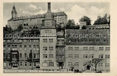 AK / Ansichtskarte Rudolstadt Markt mit Schloss Rathaus Hotel zum Loewen Rudolstadt