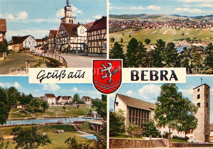 AK / Ansichtskarte Bebra Schwimmbad Kirche Rathaus Fachwerk Bebra Nr