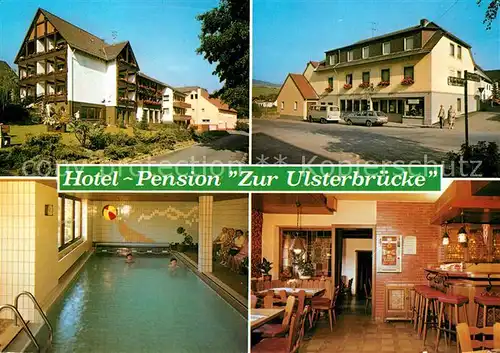 AK / Ansichtskarte Tann_Rhoen Hotel Pension Zur Ulsterbruecke Schwimmbad Tann_Rhoen