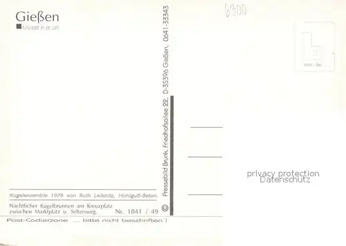 AK / Ansichtskarte Giessen_Lahn Kugelbrunnen Abendstimmung Giessen_Lahn