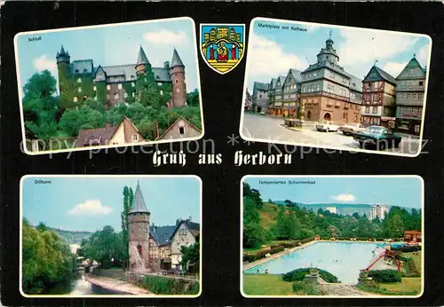 AK / Ansichtskarte Herborn_Hessen Schloss Dillturm Schwimmbad Marktplatz Rathaus Herborn Hessen