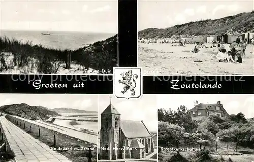 AK / Ansichtskarte Zoutelande Duin Boulevard mit Strand Ned Herv Kerk Streefkerkschehuis Zoutelande