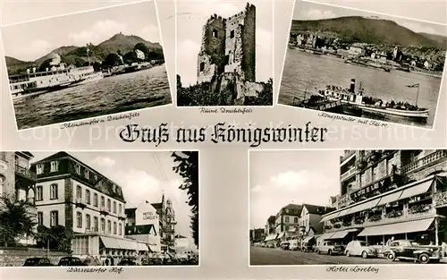 AK / Ansichtskarte Koenigswinter Rheindampfer Drachenfels Faehre Dasseldorfer Hof Hotel Loreley Koenigswinter