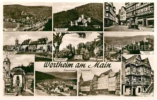 AK / Ansichtskarte Wertheim_Main Total Schloss Engelsbrunnen Kilianskapelle Kreuzwertheim Marktplatz 4 gekroente Wertheim Main